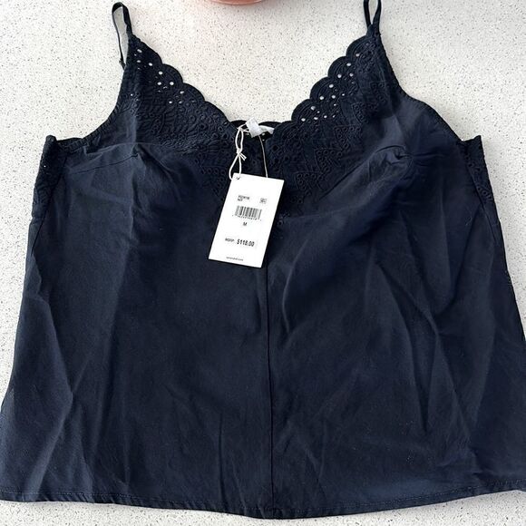 NWT Splendid Eyelet Navy Blue Tank M V Neck Cotton Adjustable Straps Loose Fit - Picture 8 of 14